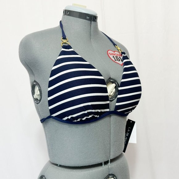 La Blanca Other - La Blanca NWT Sz 14 Indigo/Capri Stripe Rouched Halter Bikini Swimsuit Top